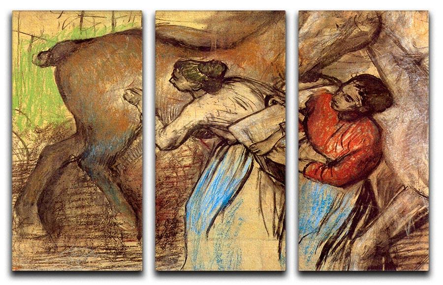 Two women washing horses by Degas 3 Split Panel Canvas Print - Canvas Art Rocks - 1
