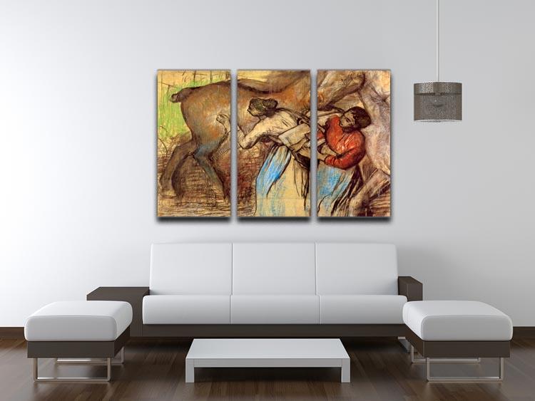 Two women washing horses by Degas 3 Split Panel Canvas Print - Canvas Art Rocks - 3