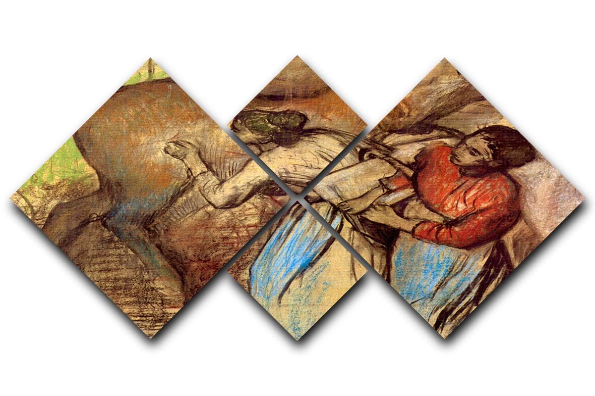 Two women washing horses by Degas 4 Square Multi Panel Canvas - Canvas Art Rocks - 1