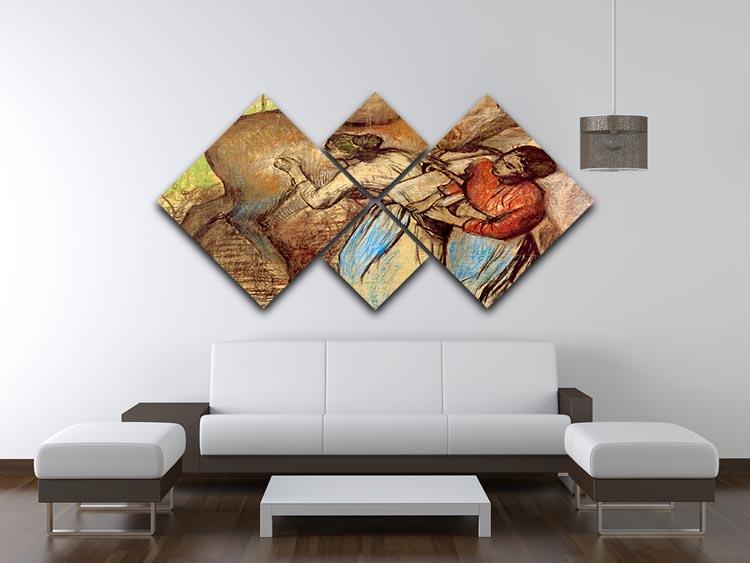 Two women washing horses by Degas 4 Square Multi Panel Canvas - Canvas Art Rocks - 3