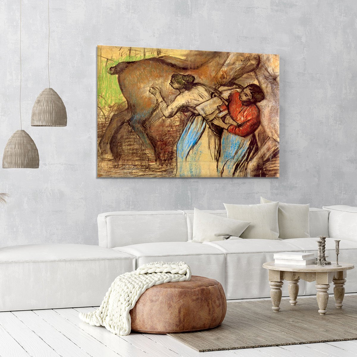 Two women washing horses by Degas Canvas Print or Poster