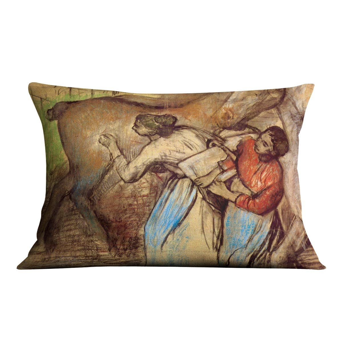 Two women washing horses by Degas Cushion