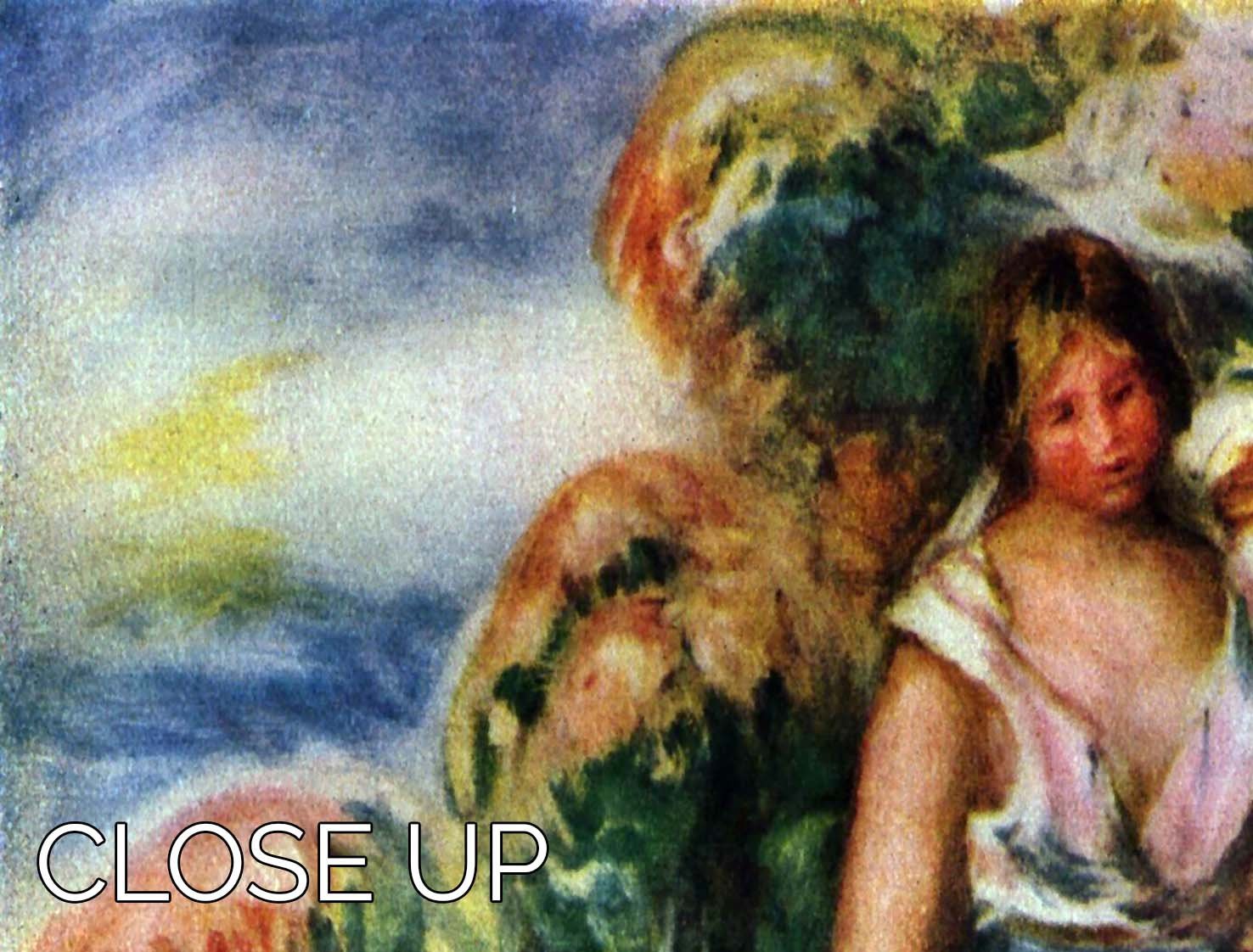Two women with young girls in a landscape by Renoir 3 Split Panel Canvas Print - Canvas Art Rocks - 3