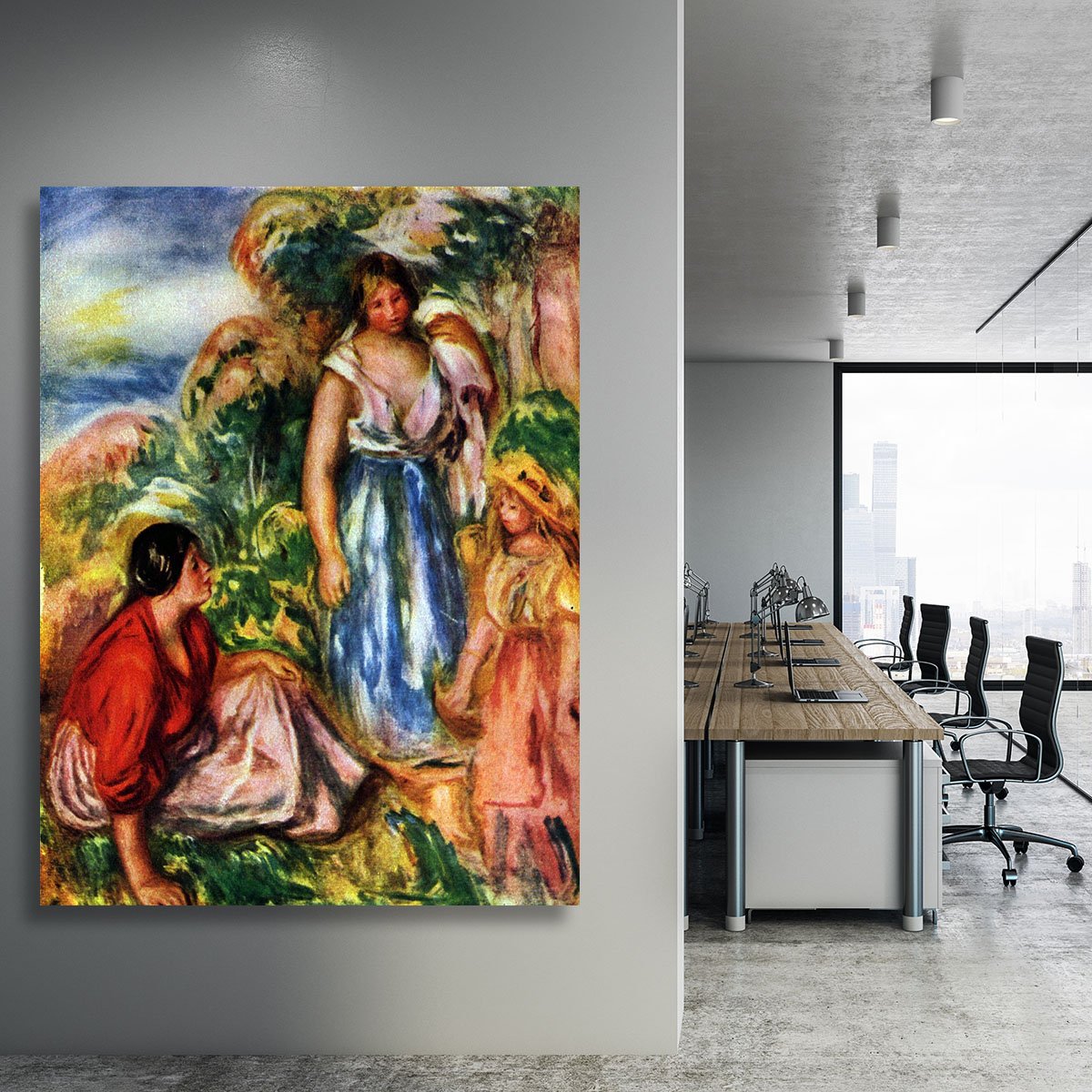 Two women with young girls in a landscape by Renoir Canvas Print or Poster