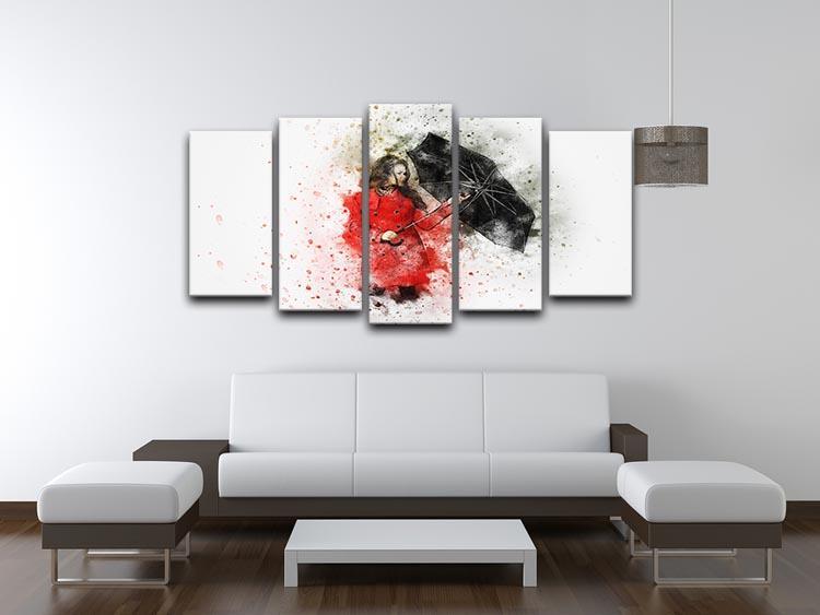 Umbrella Girl Painting 5 Split Panel Canvas - Canvas Art Rocks - 3