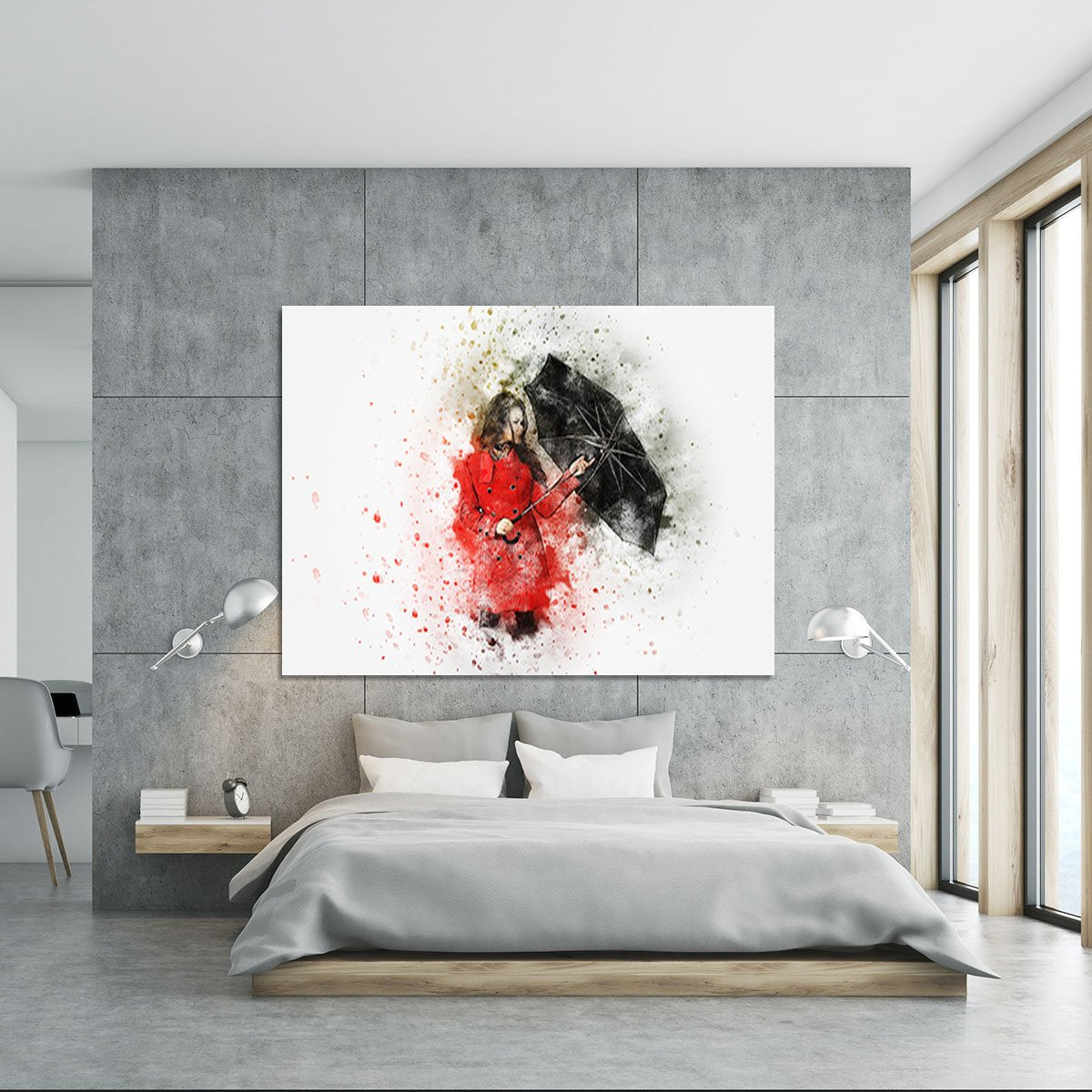 Umbrella Girl Painting Canvas Print or Poster