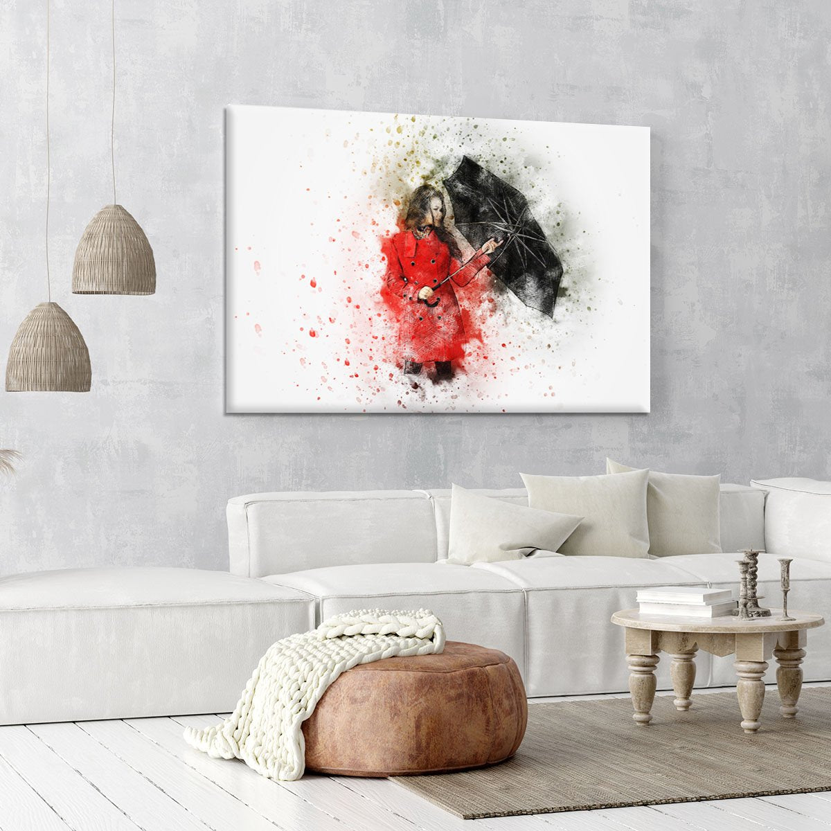 Umbrella Girl Painting Canvas Print or Poster