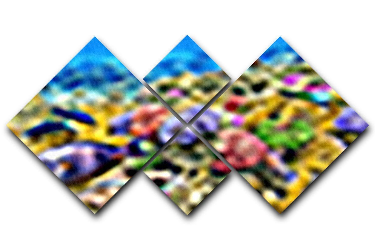 Underwater world with corals and tropical fish 4 Square Multi Panel Canvas  - Canvas Art Rocks - 1