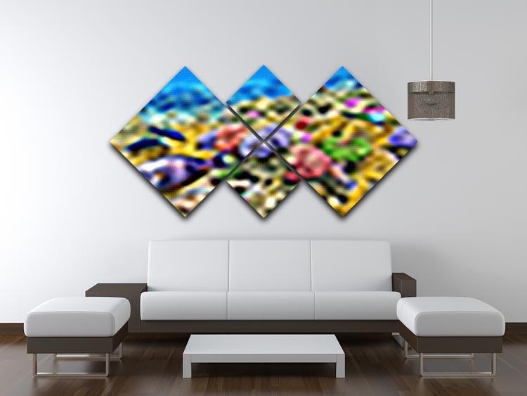 Underwater world with corals and tropical fish 4 Square Multi Panel Canvas  - Canvas Art Rocks - 3