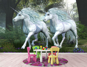 Unicorn Elm Forest Wall Mural Wallpaper - Canvas Art Rocks - 2