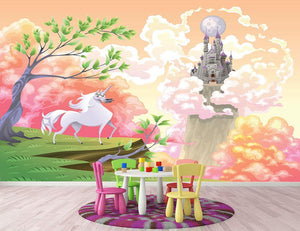 Unicorn and mythological landscape Wall Mural Wallpaper - Canvas Art Rocks - 2