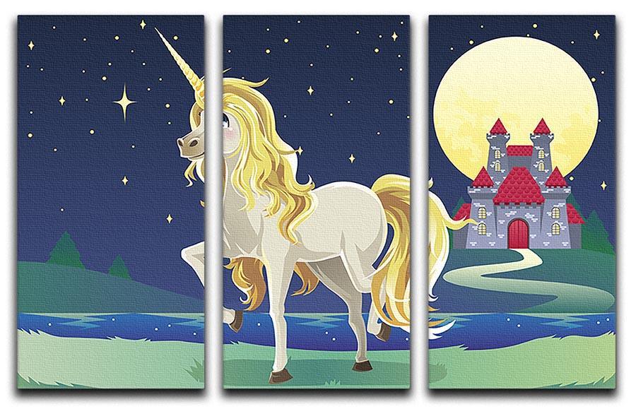 Unicorn outside of a castle 3 Split Panel Canvas Print - Canvas Art Rocks - 1