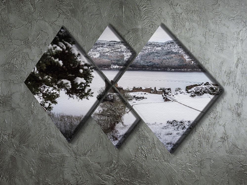 Urquhart Castle in the snow 4 Square Multi Panel Canvas - Canvas Art Rocks - 2