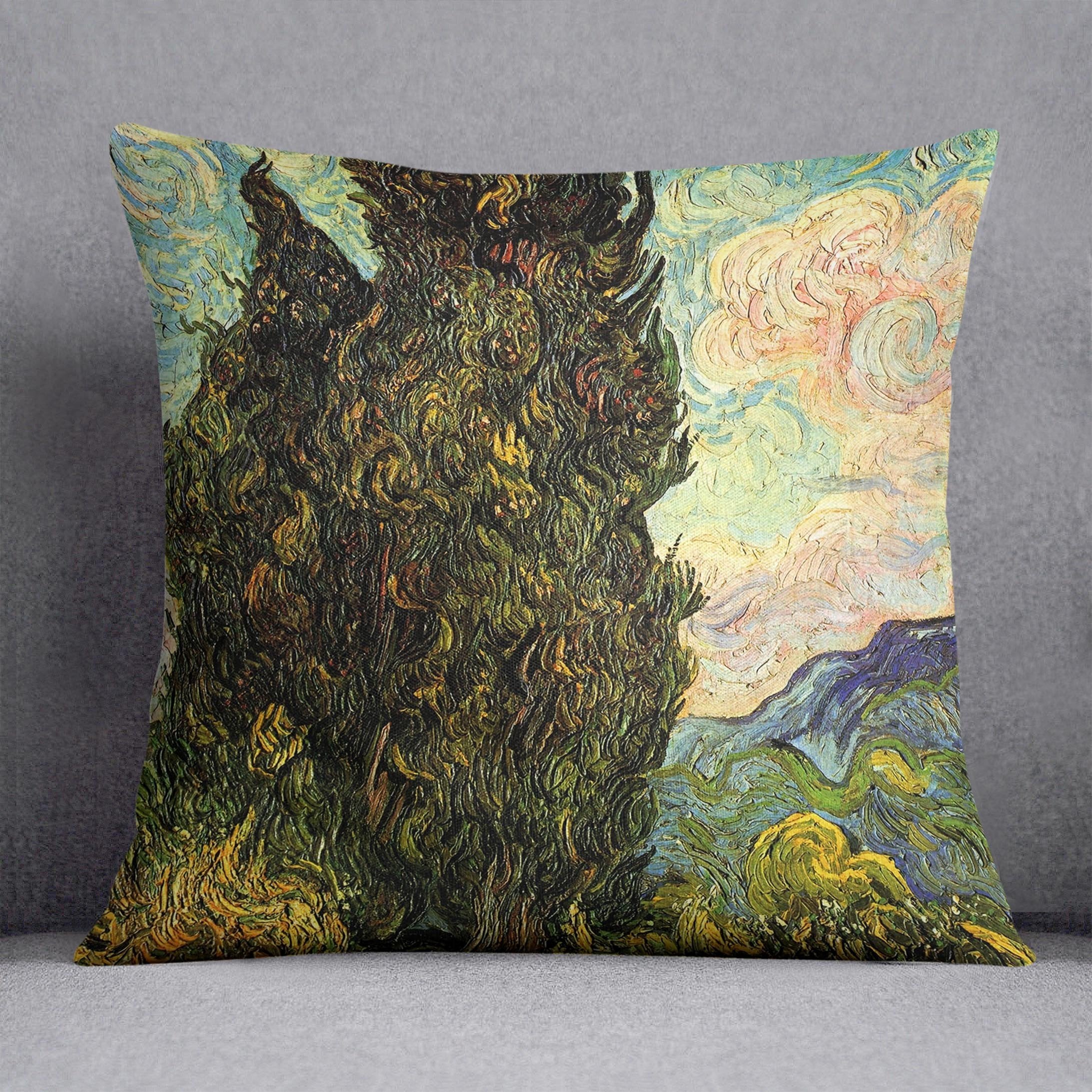 Van Gogh Cypresses Throw Pillow