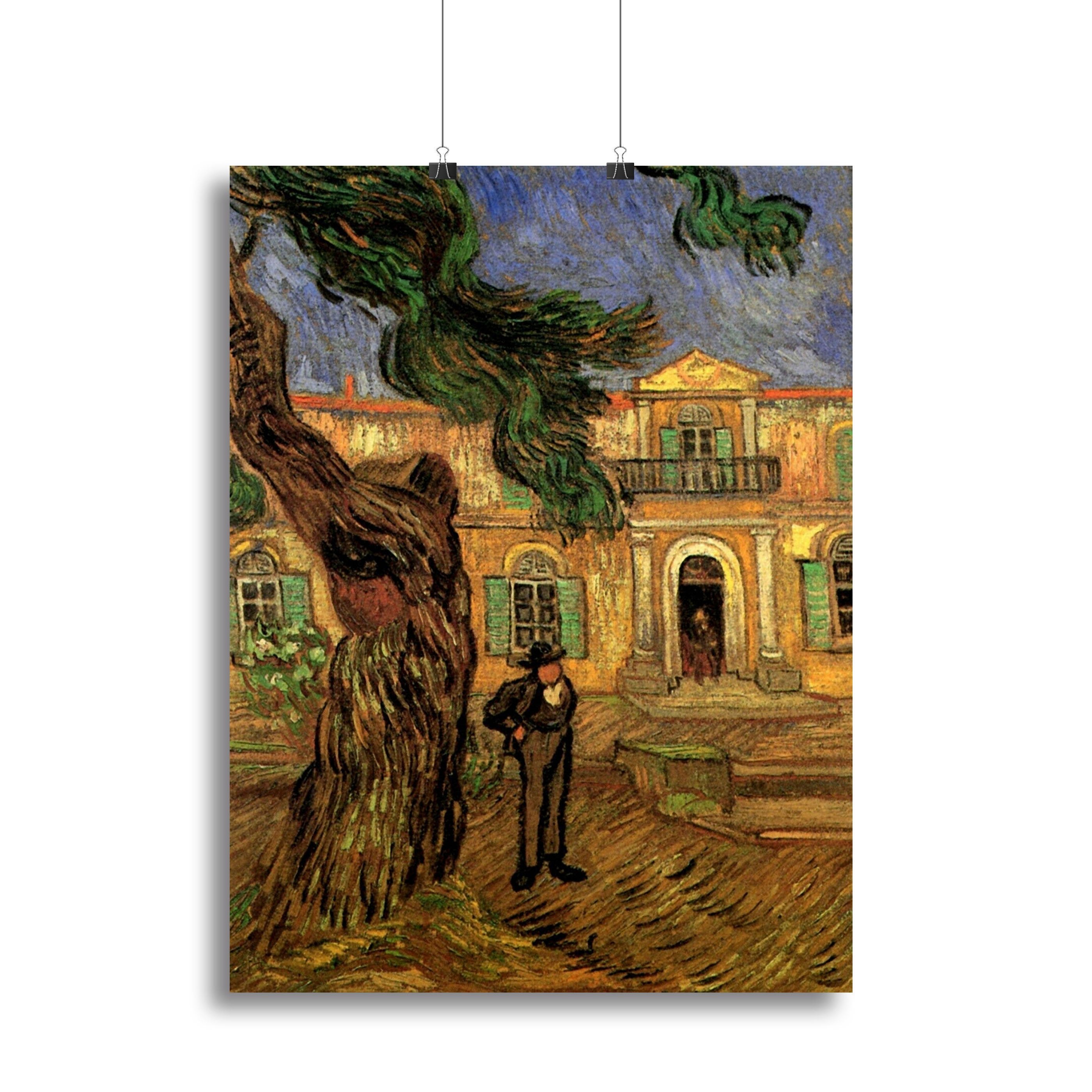 Van Gogh Pine Trees with Figure in the Garden of Saint-Paul Hospital Canvas Print or Poster