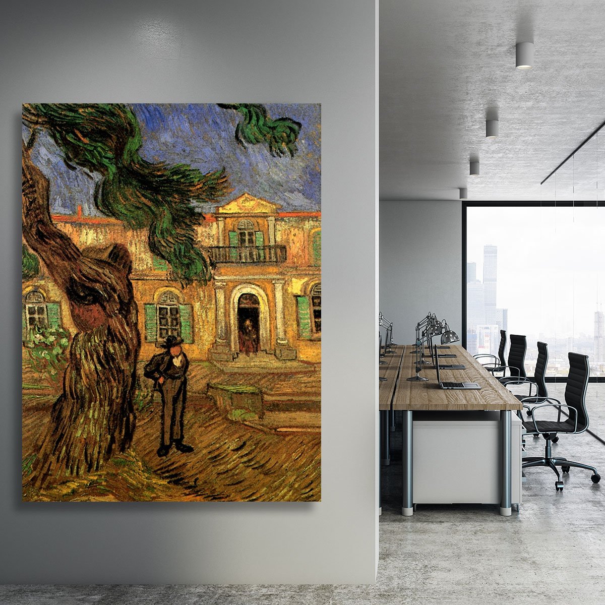 Van Gogh Pine Trees with Figure in the Garden of Saint-Paul Hospital Canvas Print or Poster
