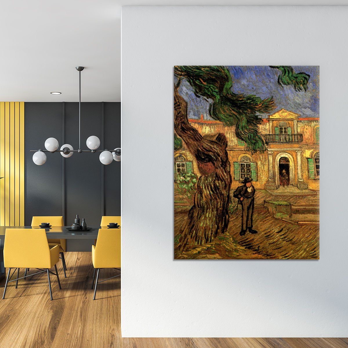 Van Gogh Pine Trees with Figure in the Garden of Saint-Paul Hospital Canvas Print or Poster