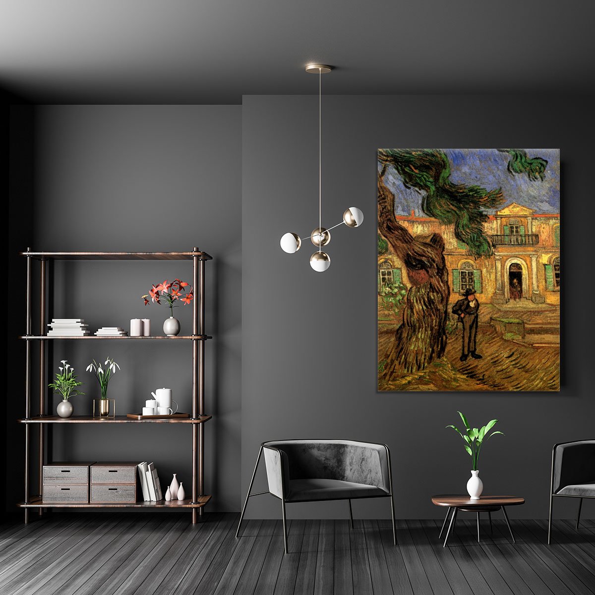 Van Gogh Pine Trees with Figure in the Garden of Saint-Paul Hospital Canvas Print or Poster