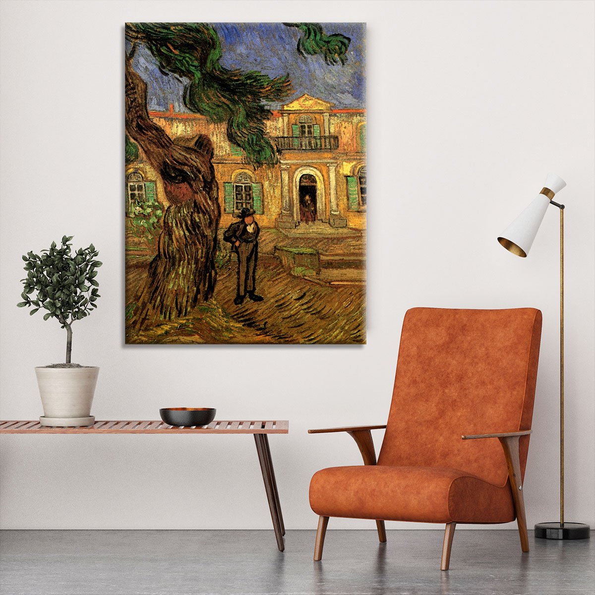 Van Gogh Pine Trees with Figure in the Garden of Saint-Paul Hospital Canvas Print or Poster
