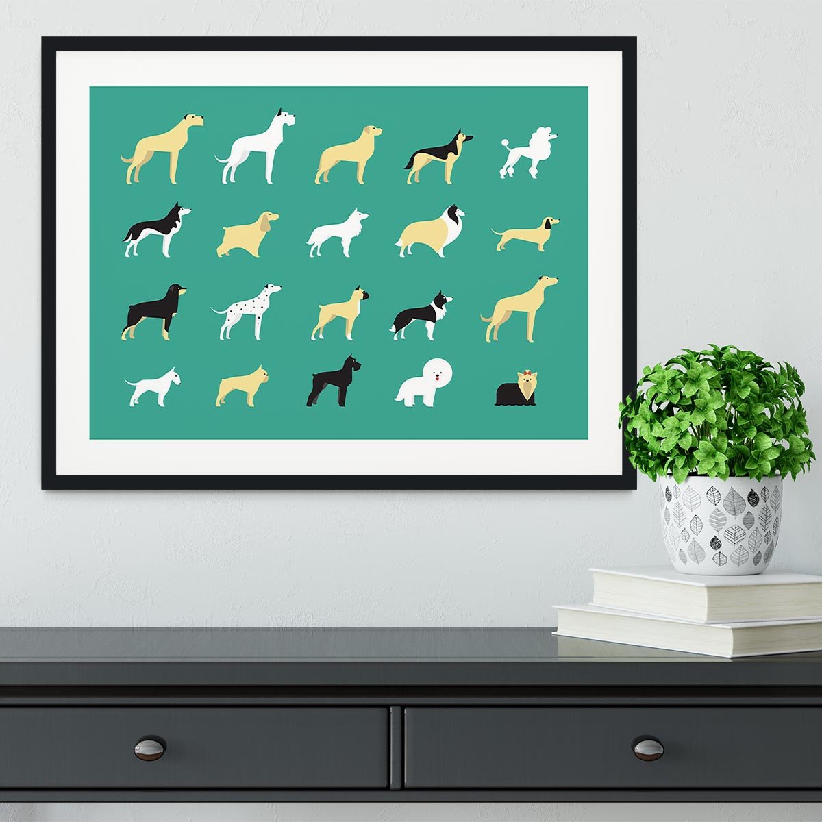 Various dog breeds modern illustration Framed Print - Canvas Art Rocks - 1