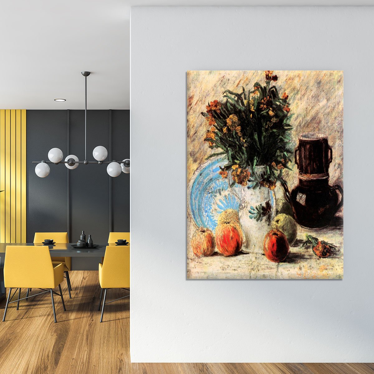 Vase with Flowers Coffeepot and Fruit by Van Gogh Canvas Print or Poster