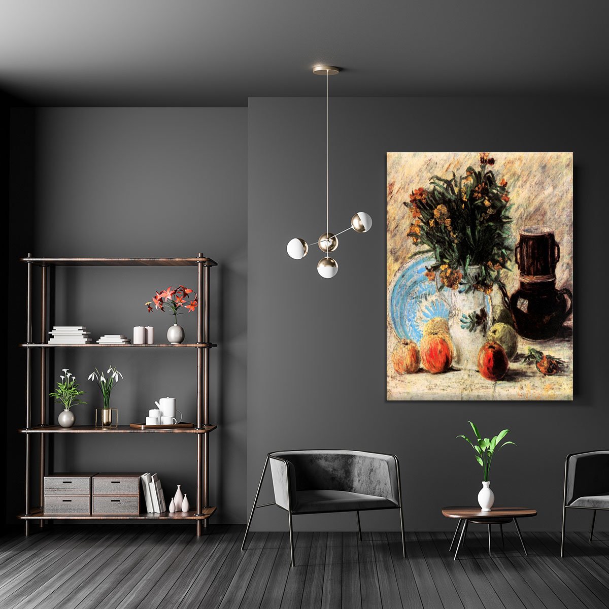 Vase with Flowers Coffeepot and Fruit by Van Gogh Canvas Print or Poster