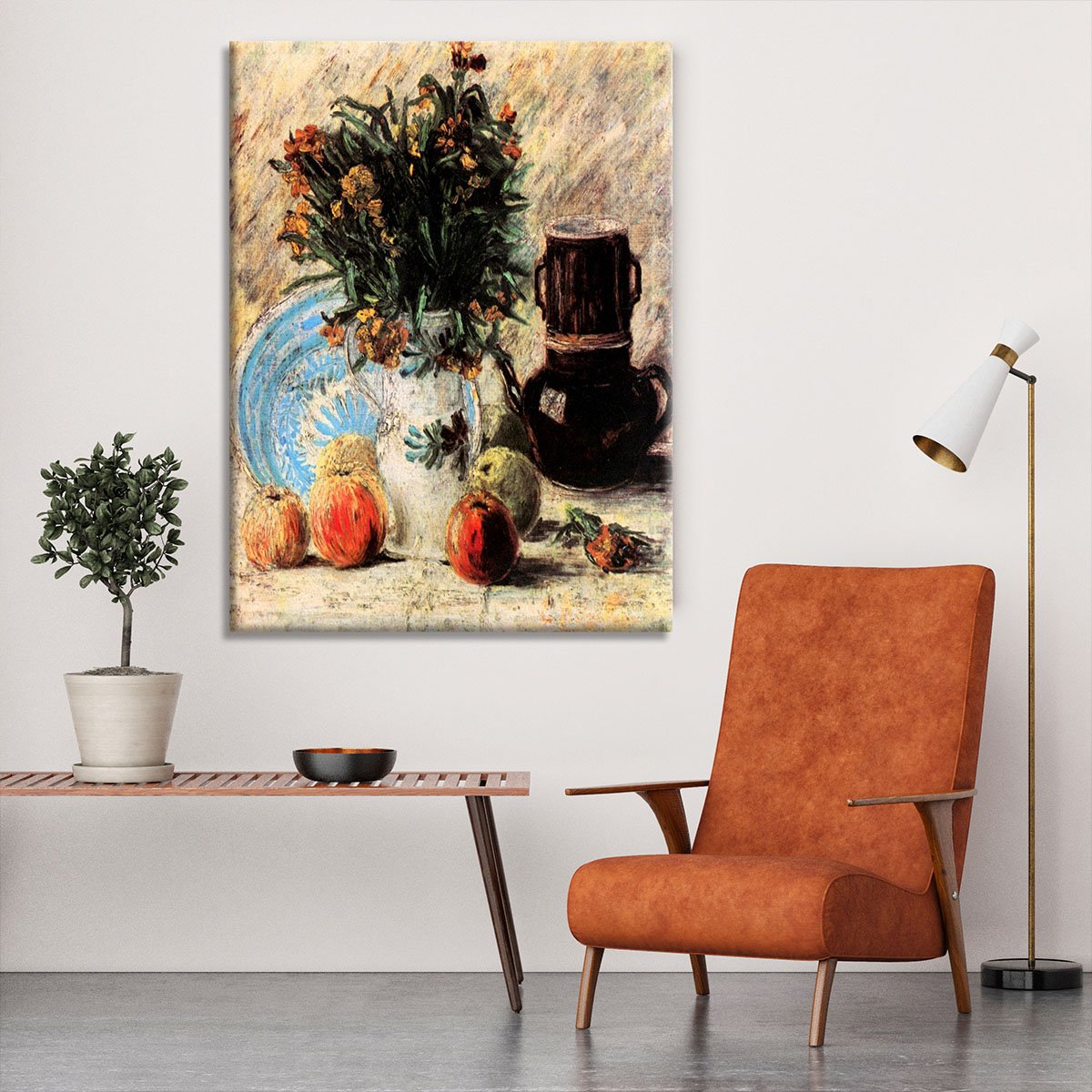 Vase with Flowers Coffeepot and Fruit by Van Gogh Canvas Print or Poster
