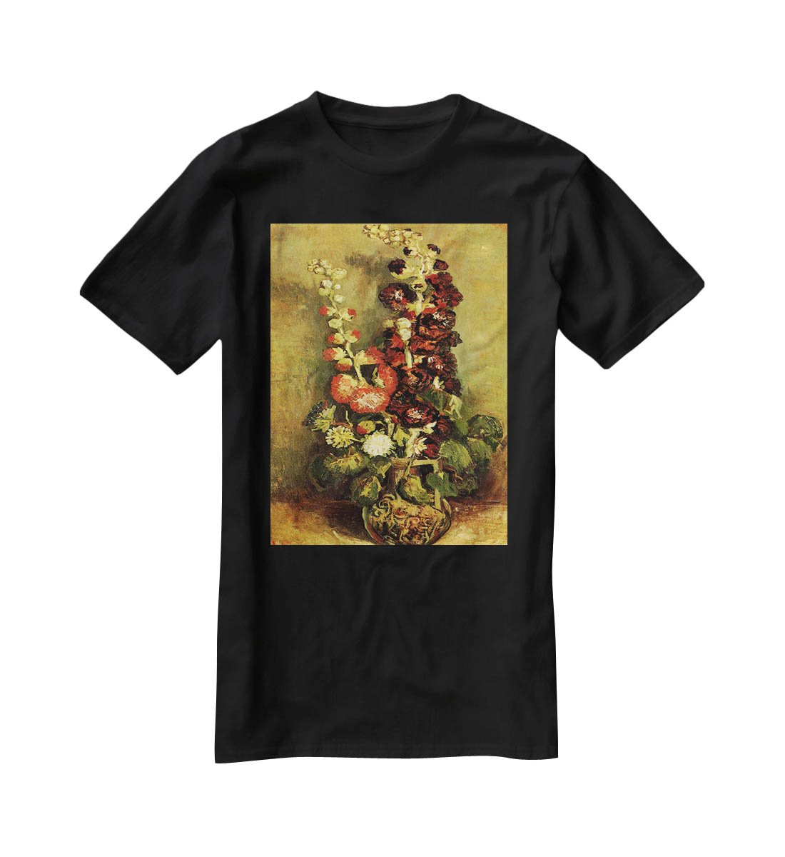 Vase with Hollyhocks by Van Gogh T-Shirt - Canvas Art Rocks - 1