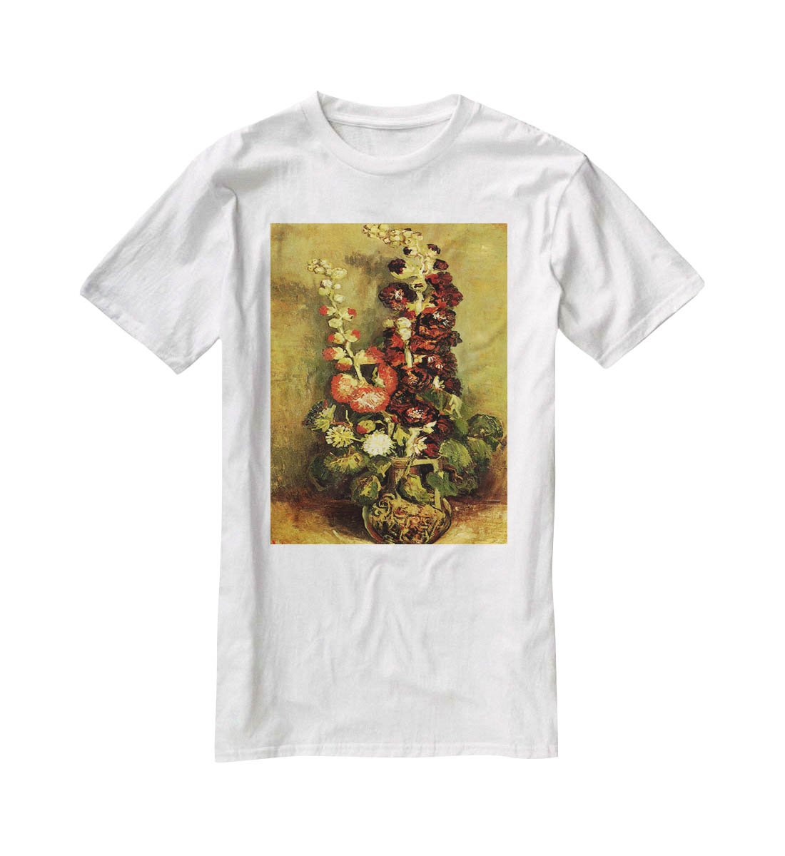 Vase with Hollyhocks by Van Gogh T-Shirt - Canvas Art Rocks - 5