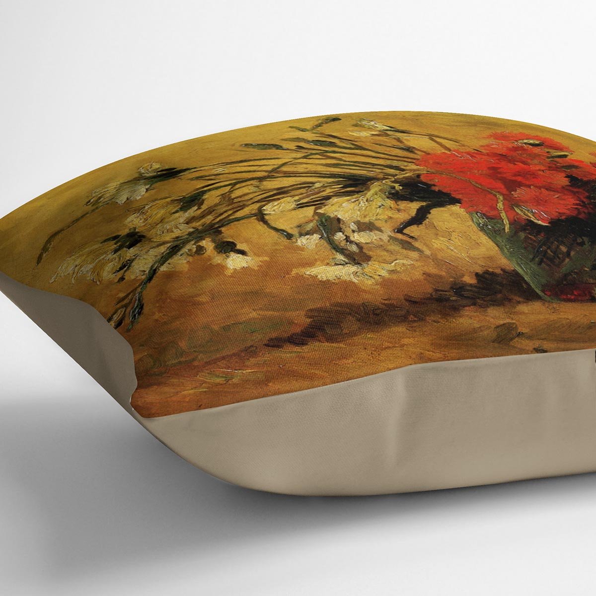 Vase with Red and White Carnations on Yellow Background by Van Gogh Throw Pillow