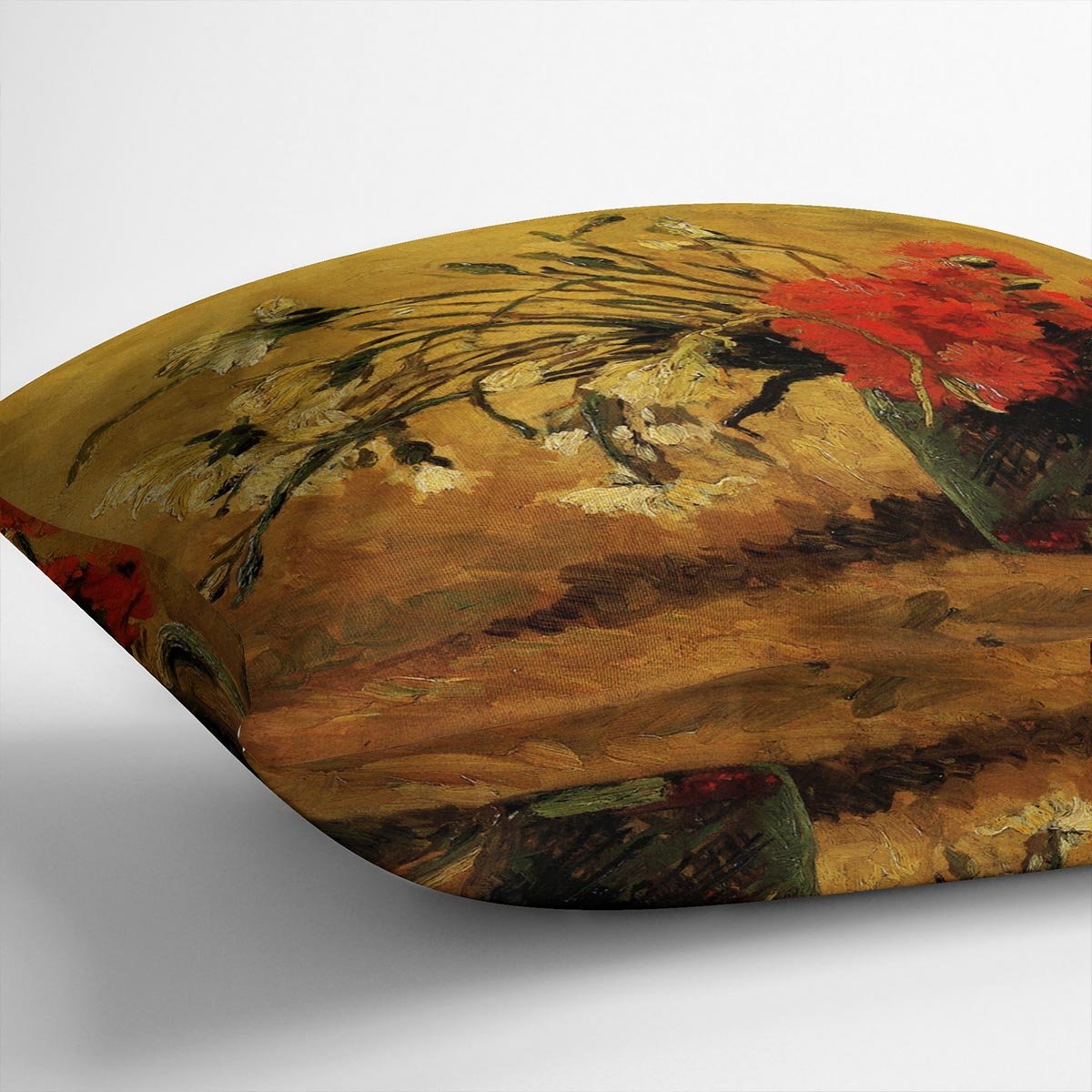 Vase with Red and White Carnations on Yellow Background by Van Gogh Throw Pillow