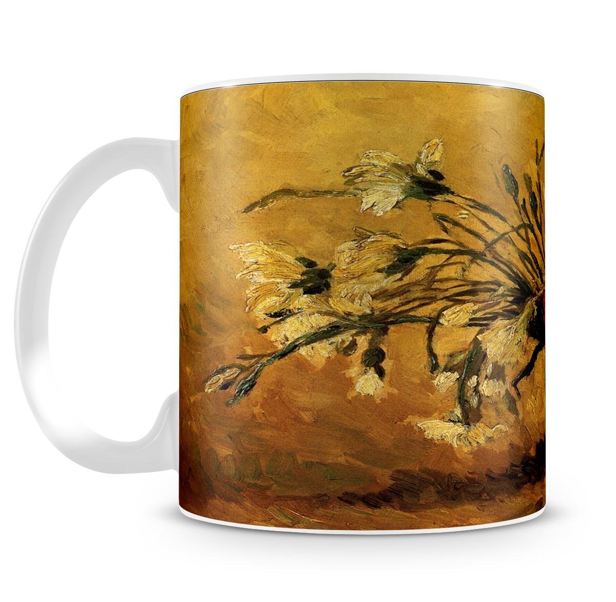 Vase with Red and White Carnations on Yellow Background by Van Gogh Mug - Canvas Art Rocks - 4