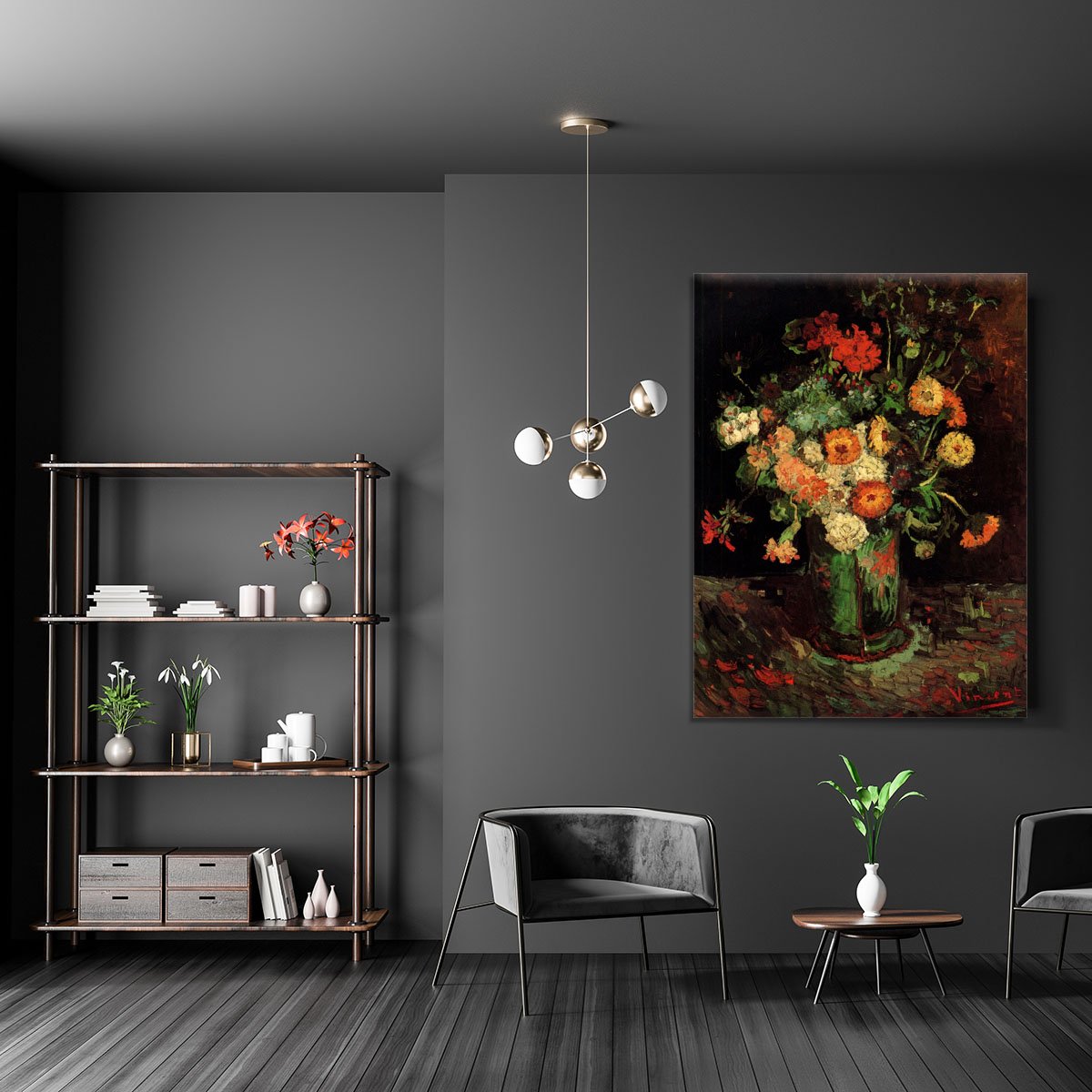 Vase with Zinnias and Geraniums by Van Gogh Canvas Print or Poster