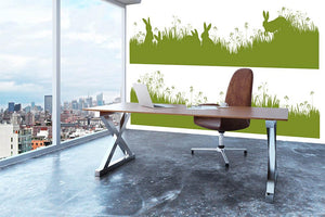 Vector silhouette rabbits in grass background Wall Mural Wallpaper - Canvas Art Rocks - 3