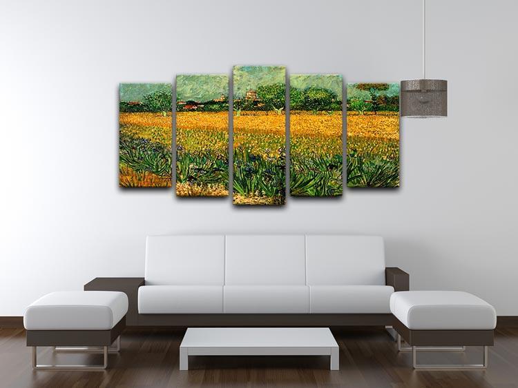 View of Arles with Irises in the Foreground by Van Gogh 5 Split Panel Canvas - Canvas Art Rocks - 3