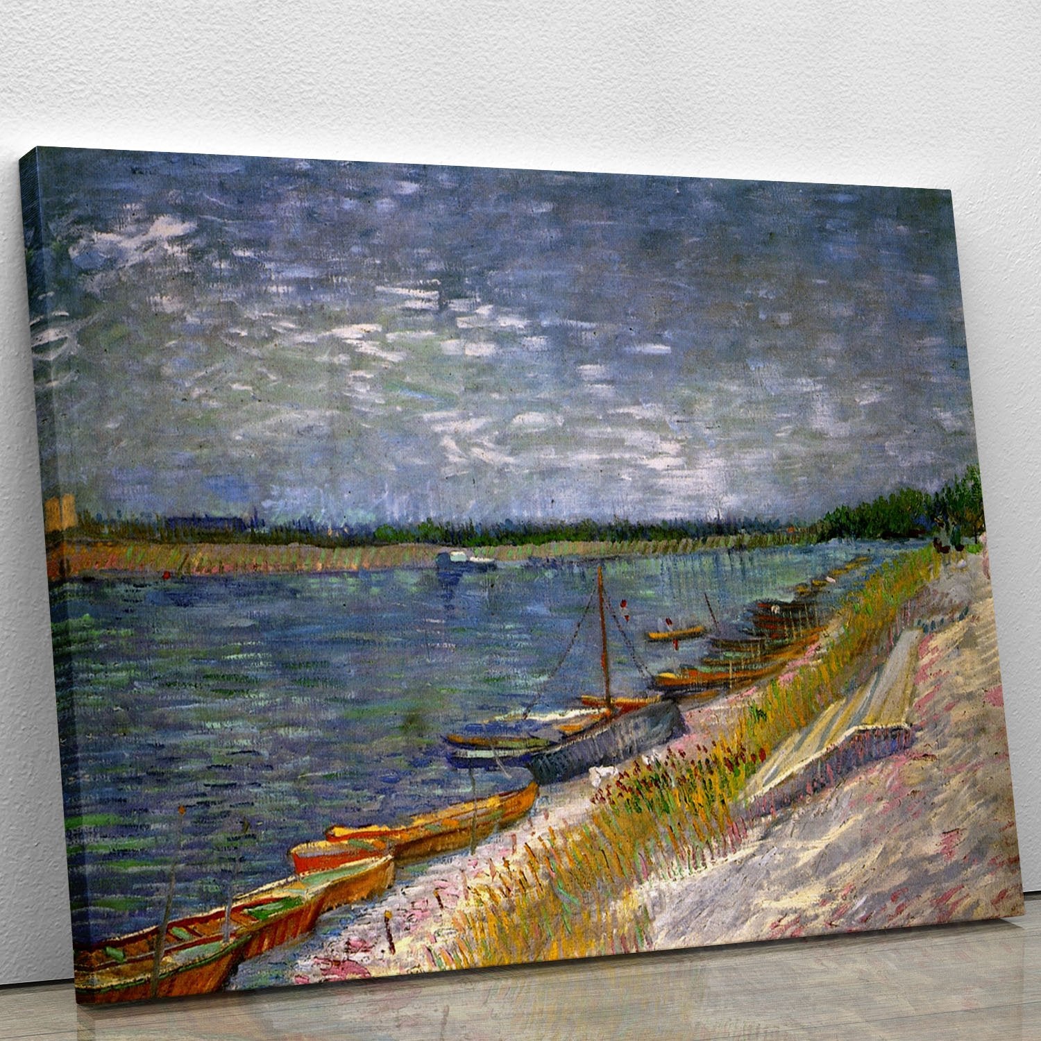 View of a River with Rowing Boats by Van Gogh Canvas Print or Poster