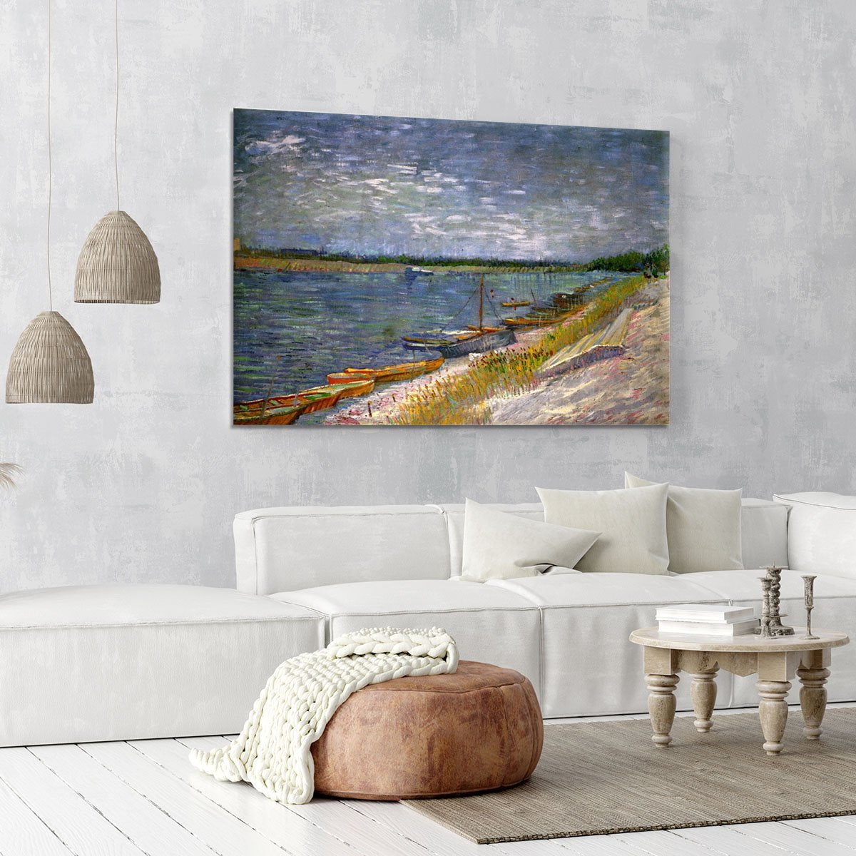 View of a River with Rowing Boats by Van Gogh Canvas Print or Poster