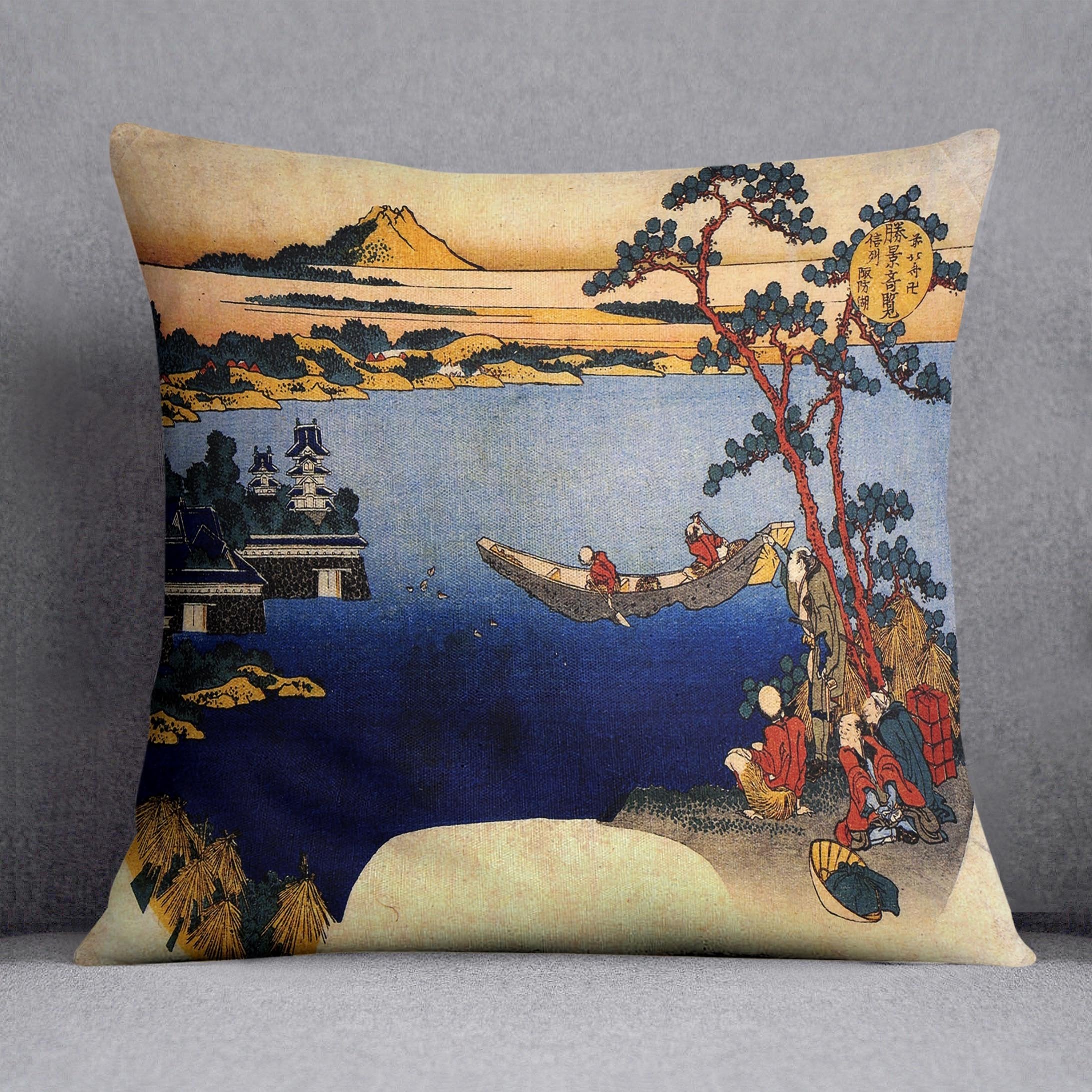 View of lake Suwa by Hokusai Throw Pillow