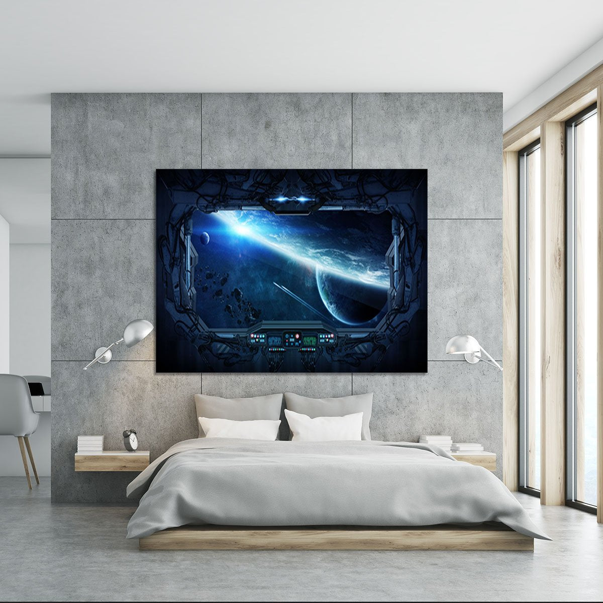 View of outer space from the window of a space station Canvas Print or Poster