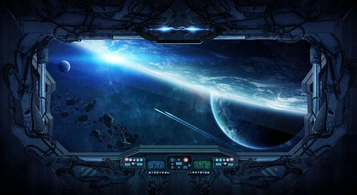 View of outer space from the window of a space station Wall Mural Wallpaper