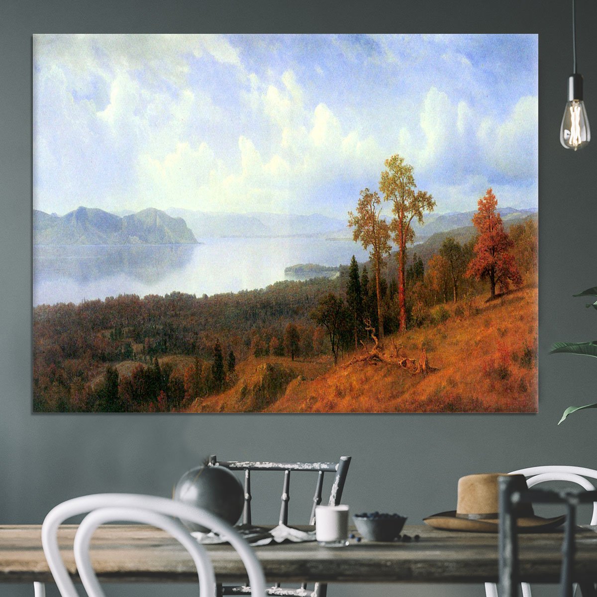 View of the Hudson River Vally by Bierstadt Canvas Print or Poster