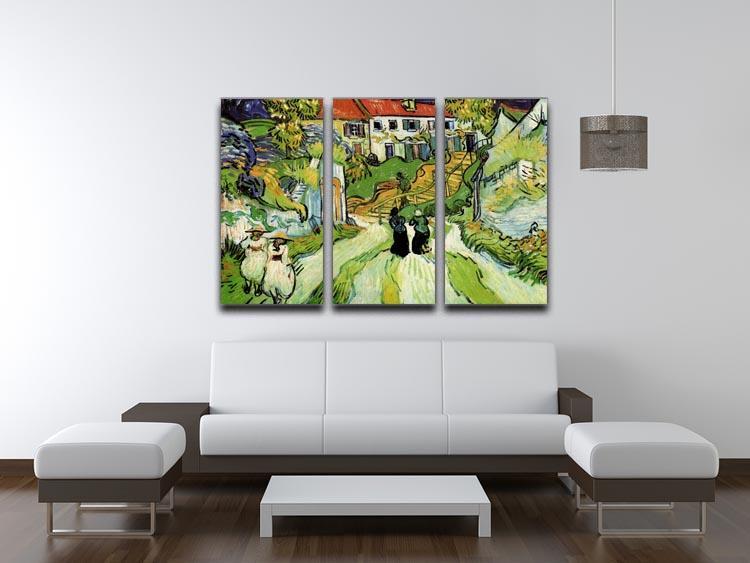 Village Street and Steps in Auvers with Figures by Van Gogh 3 Split Panel Canvas Print - Canvas Art Rocks - 4