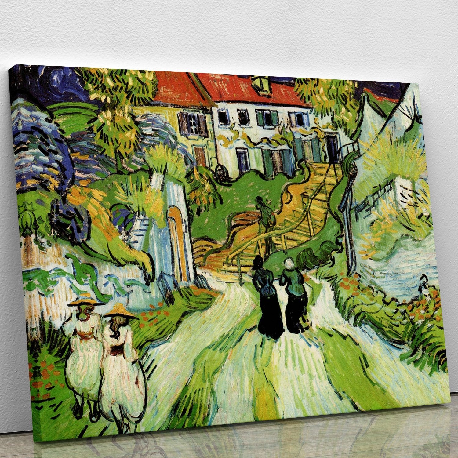 Village Street and Steps in Auvers with Figures by Van Gogh Canvas Print or Poster