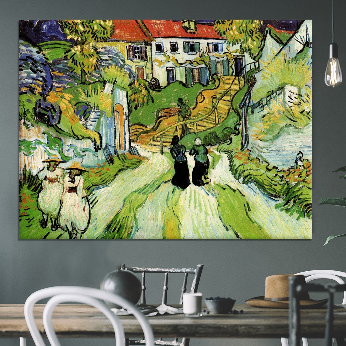 Village Street and Steps in Auvers with Figures by Van Gogh Canvas Print or Poster