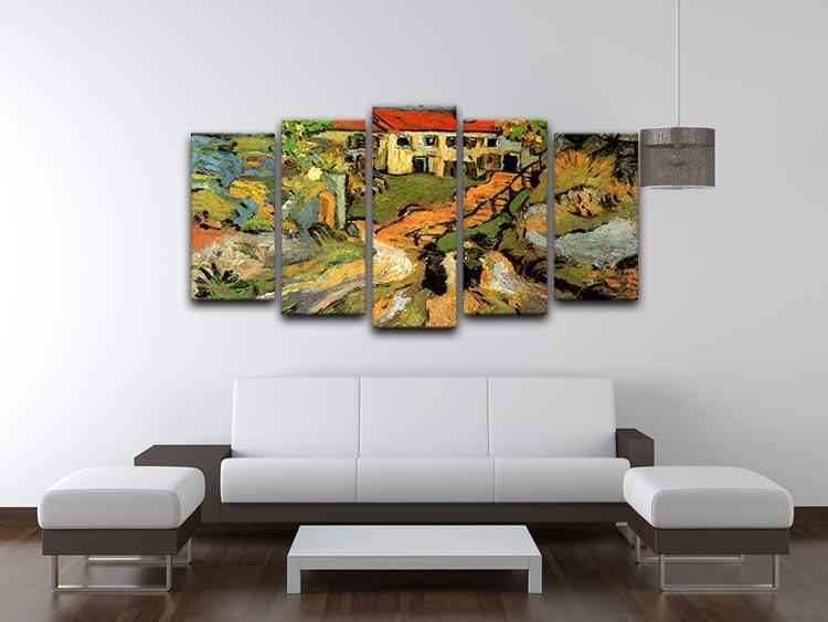 Village Street and Steps in Auvers with Two Figures by Van Gogh 5 Split Panel Canvas - Canvas Art Rocks - 3