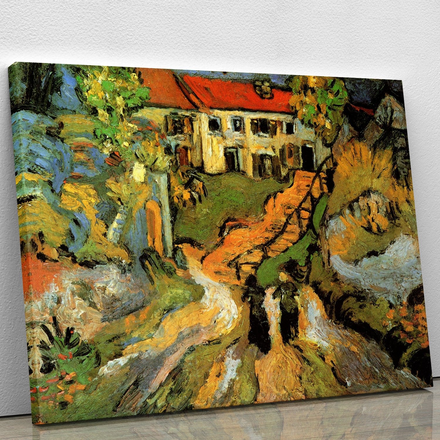 Village Street and Steps in Auvers with Two Figures by Van Gogh Canvas Print or Poster