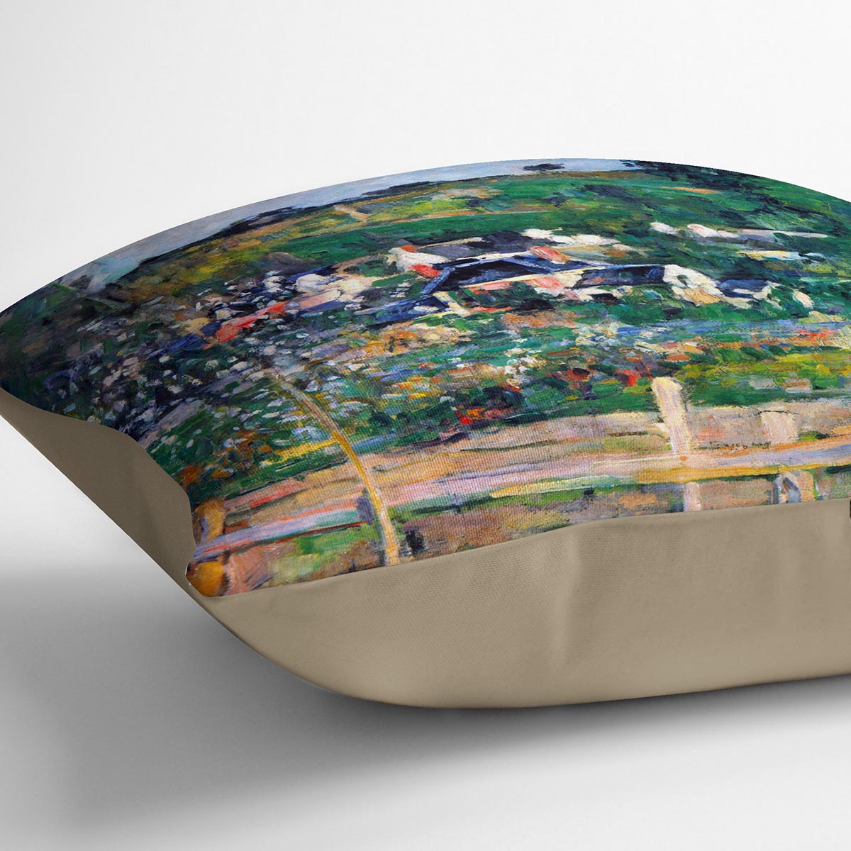 Village behind the view of Auvers-sur-Oise The Fence by Cezanne Cushion - Canvas Art Rocks - 2