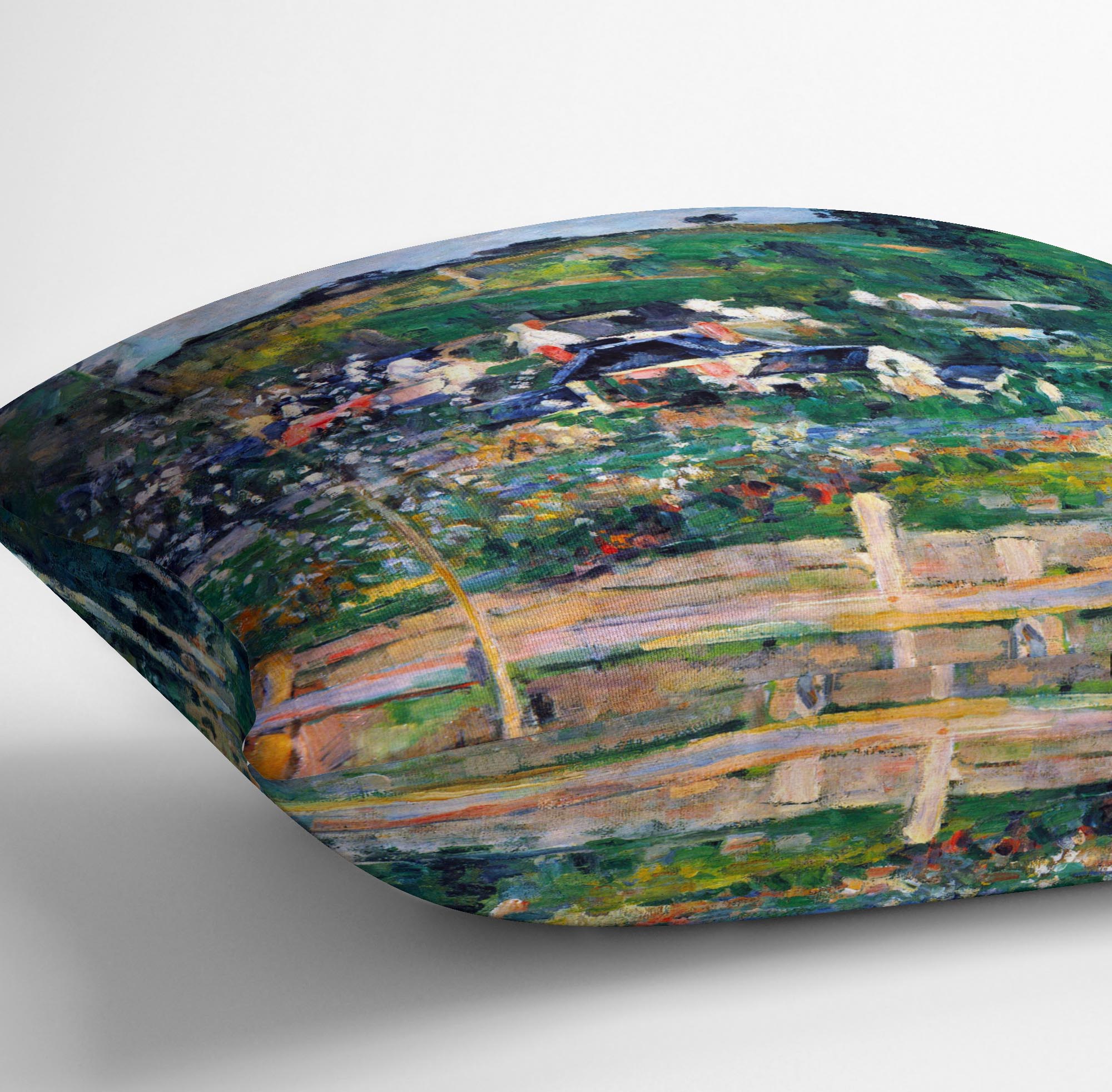 Village behind the view of Auvers-sur-Oise The Fence by Cezanne Cushion - Canvas Art Rocks - 3