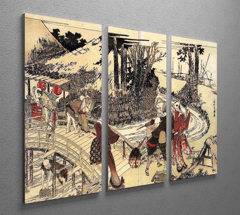 Village near a bridge by Hokusai 3 Split Panel Canvas Print - Canvas Art Rocks - 2