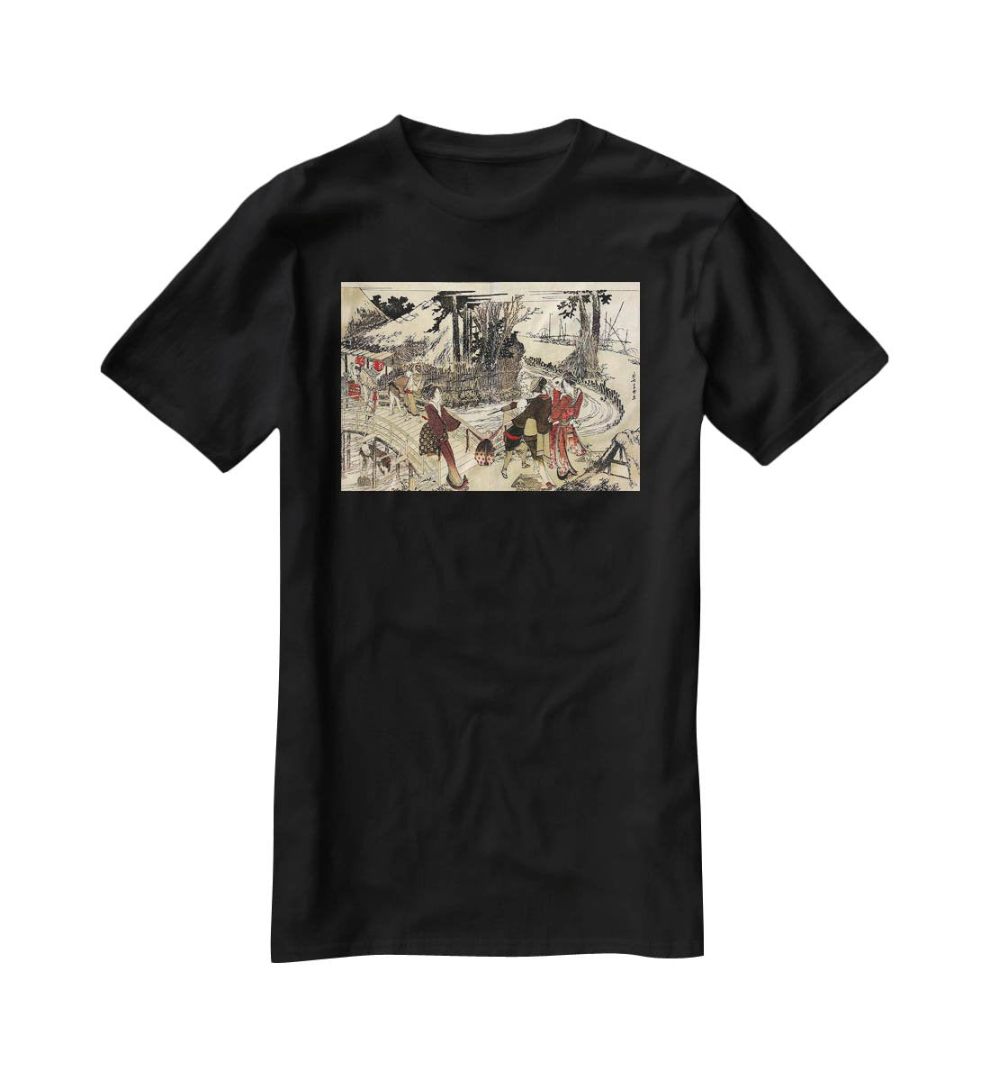 Village near a bridge by Hokusai T-Shirt - Canvas Art Rocks - 1